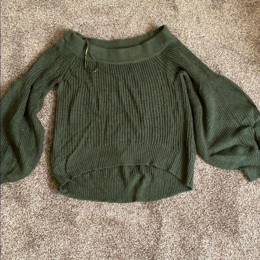 Off the shoulders green sweater